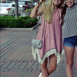 The cutest pink comfy fringe dress with hood!